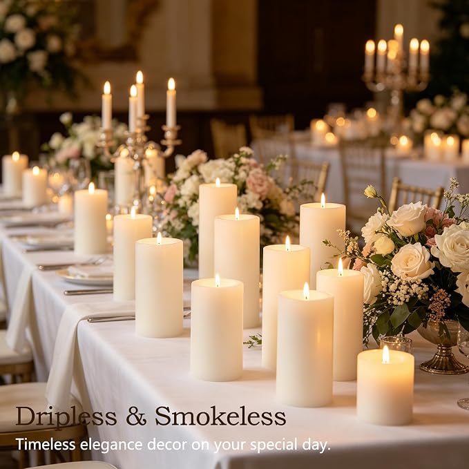 12 Packs White Candles Pillar – 2.8x4 Inch Large Unscented Pillar Candles for Home, 50 Hours Long Clean Burning for Emergency, Dripless & Smokeless, Decorative Candle for Wedding,Centerpiece,Church