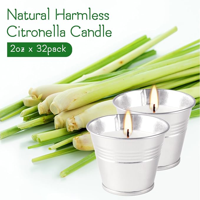 Outdoors Citronella Candles 32Pack - Garden Citronella Scented Candles, Long Burning, 2 oz Small Tin Candles Gift Sets for Home Patio Yard Indoors, Balcony, Camping BBQ & Summer Parties.