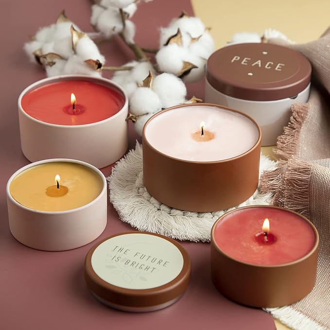 Hearth & Harbor Tin Candle Jars for Making Candles - DIY Candle Containers with Lids - Metal Candle Jars - Bulk Tins Storage for Candle - (24 Pieces) - (8 Ounces) - Solid Peach and Copper