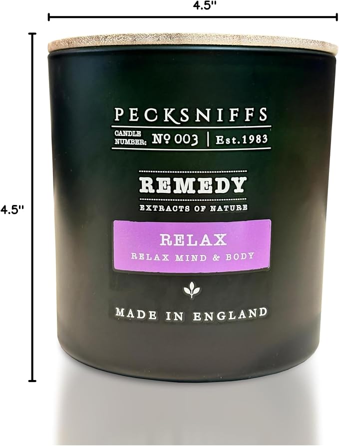 Pecksniff's Aromatherapy Relax Candle 3 Wick 19.4 oz/550 g, Earthy Green Fragrance, Stress Relief, Long Lasting Luxury Glass Candle for Home Decor and Gifts