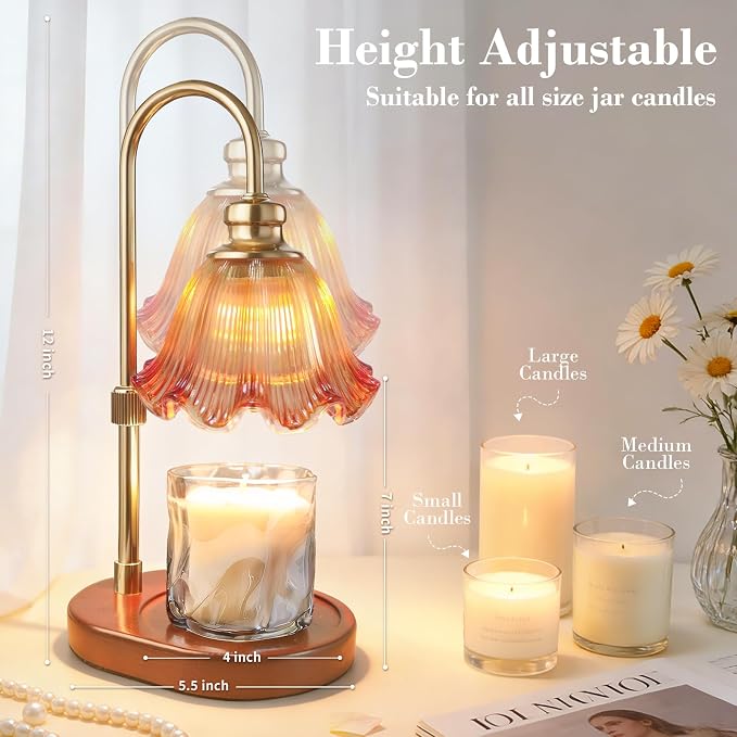 Banbanda Candle Warmer Lamp with Timer Dimmable: Birthday Gifts for Women, Safe Flameless Scent Lamp – Height Adjustable Candle Lamp, Walnut Solid Wood Base, with 2 Bulbs