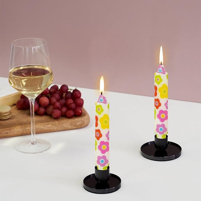 7 inch Short Candle Floral Candle Sticks Printed Candlestick Handmade Unscented Taper Candle 4 Pack Colorful Flower Tapered Candles for Home Dinner Wedding Holiday