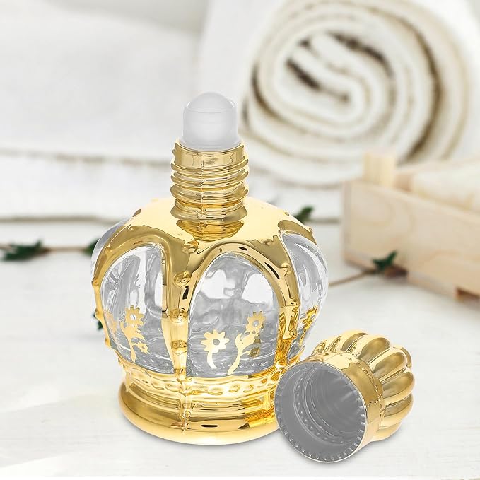 UKCOCO 2 Pcs 15ml Glass Roller Bottles for Essential Oil and Perfume, Empty Small Refillable Roll-on Bottles with Electroplated Crown Caps, Suitable for Travel and Personal Care