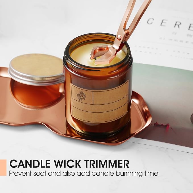 PATOISE 3-in-1 Candle Accessory Set, Wick Trimmer, Candle Snuffer, Wick Spoon, Stainless Steel Material Perfect for Candle Lovers(Rose Gold)