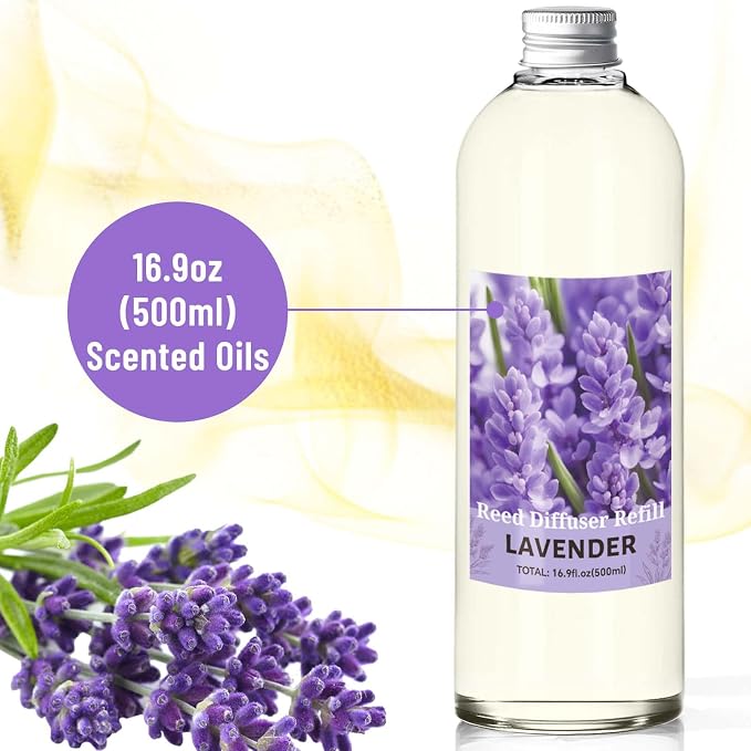 STRN Lavender Reed Diffuser Refill 500ml with 6 Natural Reed Sticks, Premium Aromatherapy for Home, Long-Lasting Fragrance for Living Room, Bedroom, Office | Alcohol-Free