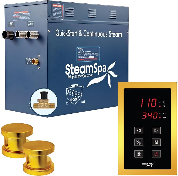 12kW Steam Sauna Generator Sentry Series 240V Steam Generator with Touch Screen, Steamhead, Built-in Steam Shower Auto Drain, ACU Quickstart Steam Bath Generator (Gold)