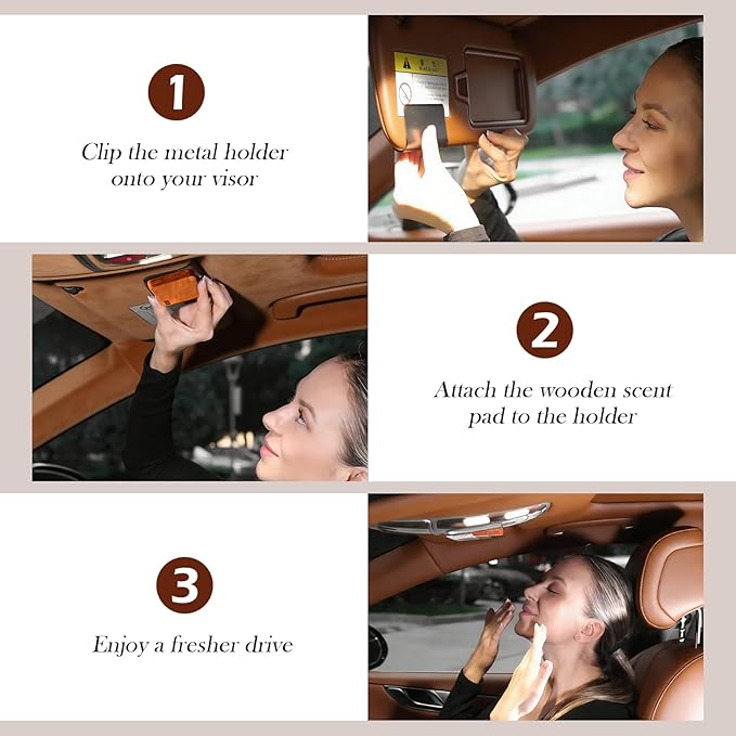 Car Air Freshener, Wood Air Freshener for Visor Clip, Long Lasting Car Odor Eliminator, Vehicle Scent Diffuser for Cars, Trucks & SUVs, 4 Pack Variety Scents with 2 Clips (Teak Amber Cabana Grove)