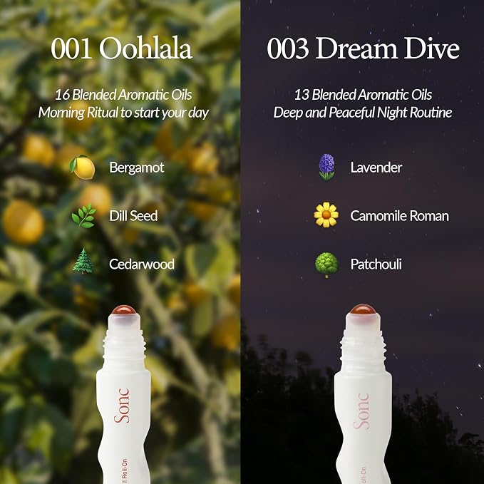 Sonc Botanical Aroma Oil Roll-On Duo Kit (Pack of 2) (Duo KIT II : 001 Oohalala + 003 Dream Dive) | Bergamot + Lavender | Dual Portable Aroma Oils for Mood, Rest & Daily Rituals