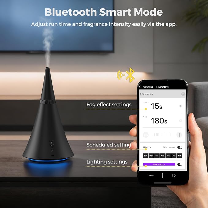 Waterless Scent Diffuser, House Scent Machine, 2000 Sq.Ft of Coverage, 100ml Large Capacity Aromatherapy Machine, Quiet,Ambient Light,Metal,Commercial for Home Large Room, Office