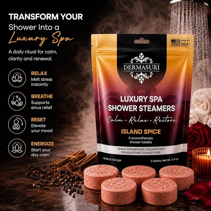 Shower Steamers Aromatherapy, Essential Oil Pods Infused for Relaxation, Shower Pods Aromatherapy - Calming, Stress Relief & Self Care Gifts for Women - Island Spice
