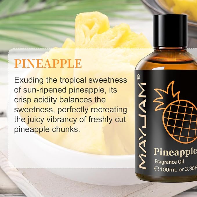 MAYJAM 100ML/3.38FL.OZ Pineapple Fragrance Oils with Glass Dropper, Essential Oils for Diffusers for Home, Long Lasting Scented Oils for Diffusers Soap Candle Making