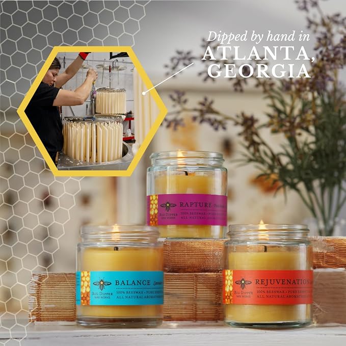 Big Dipper Wax Works Beeswax Aromatherapy Candle, Rejuvenation - Sweet Orange & Clove Bud, Apothecary Glass, Essential Oils, 100% Natural Beeswax, 20-Hour Clean Burn, Uplifting & Energizing, 2" x 2.5"