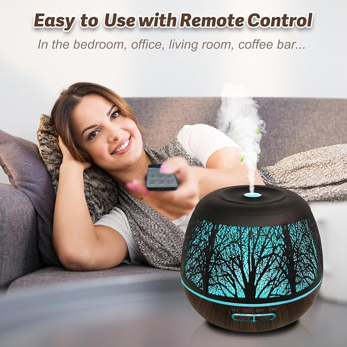 Roonbo Diffusers for Essential Oils Large Room 400ml,Essential Oil Diffuser for Home with R/C,Cool Mist Humidifiers for Bedroom,7 Colors Changed & 3 Mist Mode Waterless Auto Off for Office