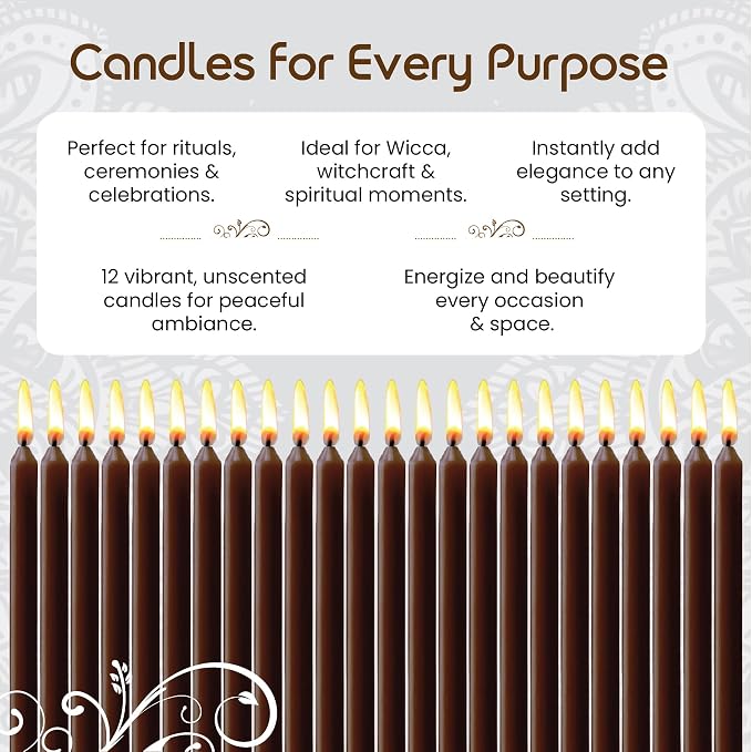 Box of 12 Brown Candles | 4 inches Dripless Paraffin Wax Candles | Witchcraft Supplies for Your Personal Wiccan Altar, Spells, Charms & Intentions | Witchy Room Decor | Taper Candlesticks