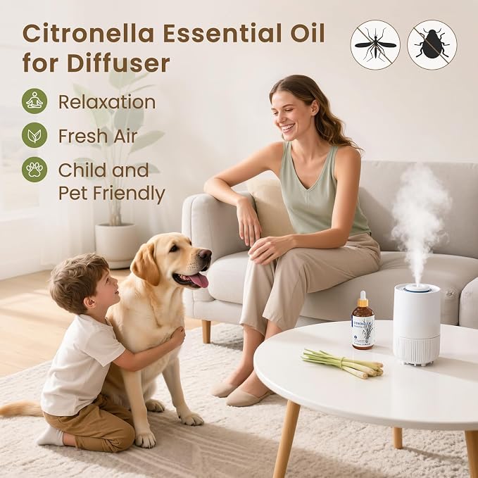 HIQILI 100ML Citronella Oil for Homemade Sprays, Add to Diffuser 3.38 Fl Oz