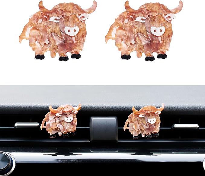 Rislobx Cute Highland Cow Air Freshener Vent Clip, 2PCS Car Vent Clips Decor, Air Diffuser Clips, Highland Cow Car Interior Decor Accessories