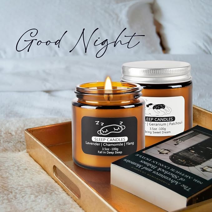 2 Pack Scented Candles Set|7 oz.Sleep Sweet Dream with Lavender,Geranium and Patchouli, Deep Sleep with Lavender,Chamomile Aromatherapy Candle,Long Lasting Time,Perfect Home Gifts for Men,Women | Lavender, Chamomile & Ylang-Ylang Natural Scented Candle...