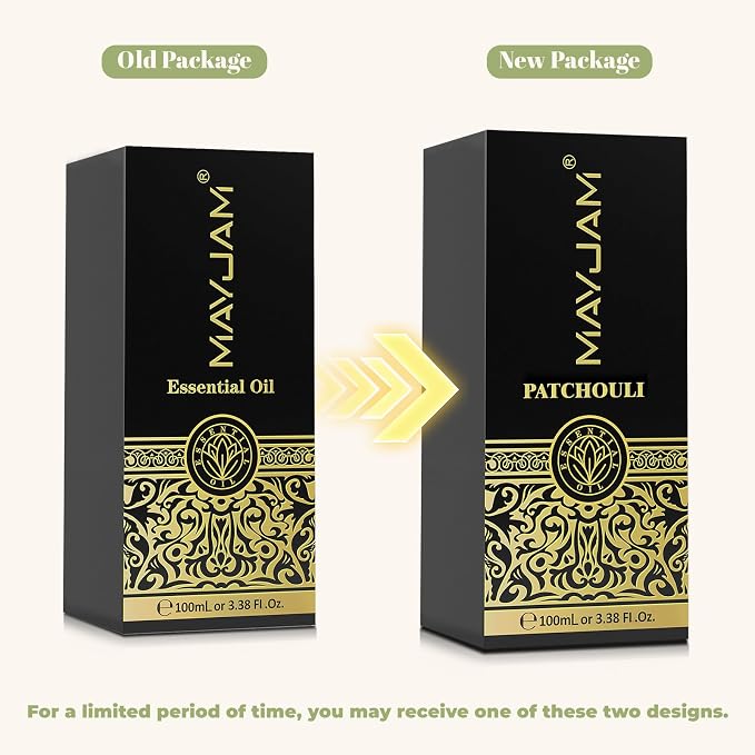 Patchouli Essential Oil, MAYJAM 3.38FL.OZ Essential Oils, Use with Aromatherapy Diffuser, During Yoga, Massage, Bath, Patchouli Oil for Skin