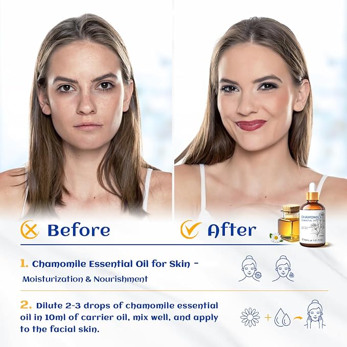 HIQILI 30ML Chamomile Essential Oil, Chamomile Oil for Diffuser, Skin, Soap, Shampoo - 1.01 Fl Oz