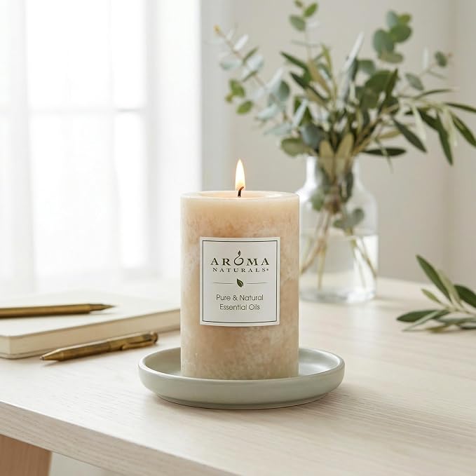 Aroma Naturals Ginger and Clove Essential Oil Beige Scented Pillar Candle, Earth, 2.5 inch x 4 inch