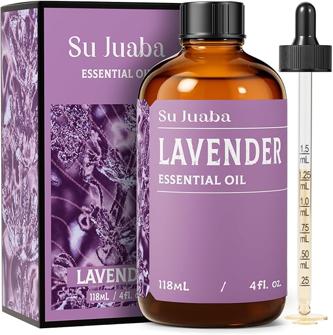 SU JUABA Lavender Essential Oil 4 Fl Oz - 118ML | For Relaxing Diffusion, Skin Care, Fabric Softening, DIY Candles & Soap