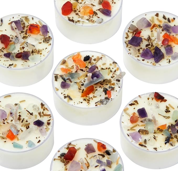 Creative Magic Candles by New Moon Beginnings - Focus, Creativity, & Concentration - Herb & Crystal Candles - Soy Aromatherapy Candle - Set of 6 Tealights