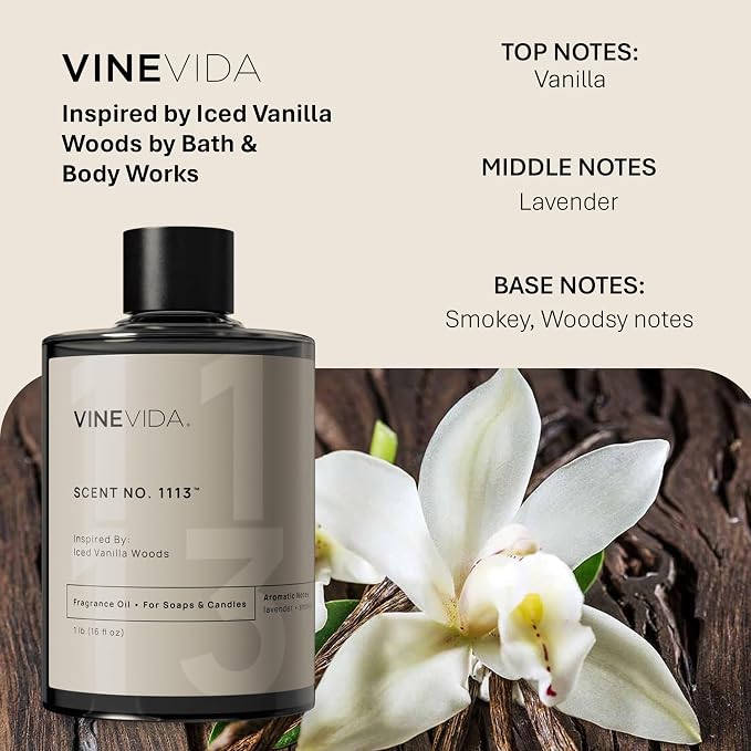 VINEVIDA 16oz Iced Vanilla Woods Fragrance Oil for Candle Making - Made in USA Natural Candle Scents