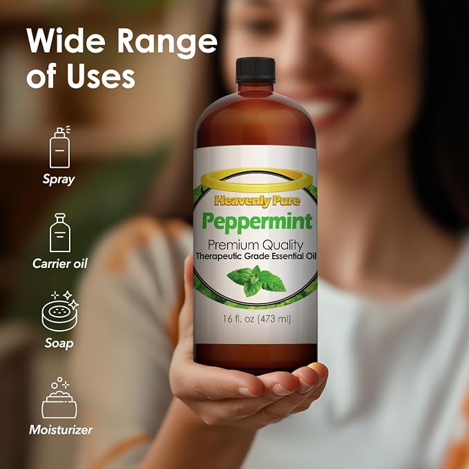 Heavenly Pure Peppermint Essential Oil (16 OZ Bulk) – Natural Sweet Mint Aroma – Peppermint Aromatherapy Oil