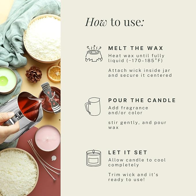 Hearth & Harbor Organic Soy Candle Wax for Candle Making, 15 lbs Natural Candles Making Supplies, Beeswax-Free, Paraffin-Free, Pure Soy Wax Flakes Perfect for Candles, Tealights and Melts