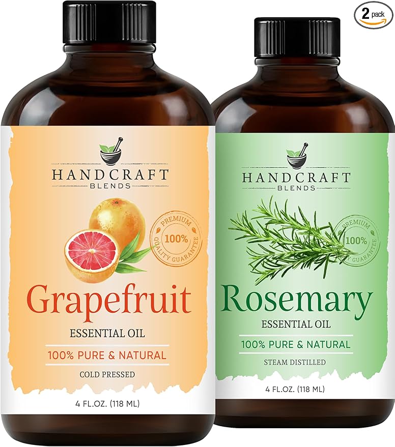Handcraft Blends Fresh Focus Set: Rosemary and Grapefruit Essential Oils – (2 x 4 Fl Oz) – 100% Pure & Natural – for Diffuser, Aromatherapy, and DIY Projects