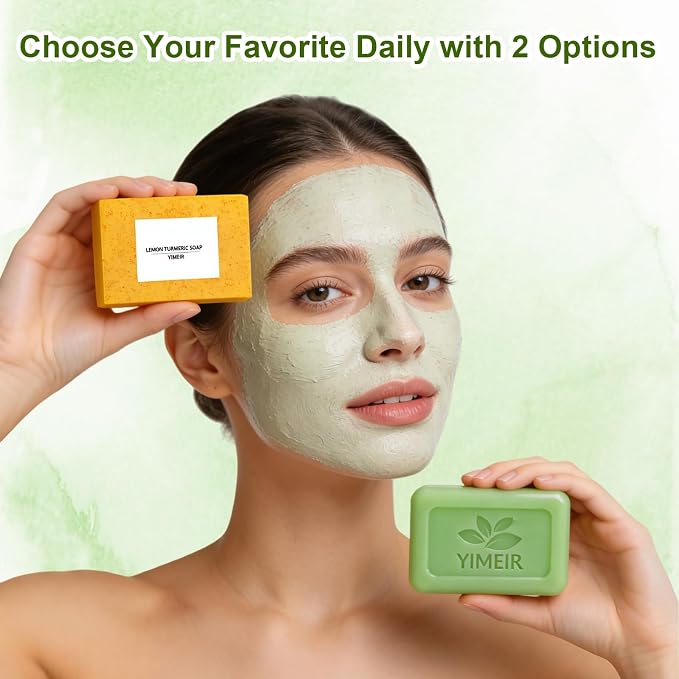 Turmeric Facial Soap & Tea Tree Soap Bars Duo - Natural Brightening & Acne Treatment Gift Set, for Face & Body, Oily, Dull & Sensitive Skin, Day and Night Soap Combo, Outdoor & Home Use