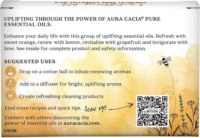 Aura Cacia Cheerful Pure Essential Oils Uplifting Kit, 0.25 fl oz 4-Pack, Grapefruit, Lemon, Lime, Sweet Orange Aromatic Oils