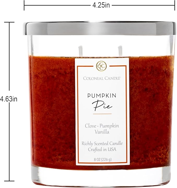 Colonial Candle Pumpkin Pie Scented Candle Jar, Highly Fragranced Candles for Home Scented, Mottled Wax Candle, 2 Wick, 8 oz - Made in the USA