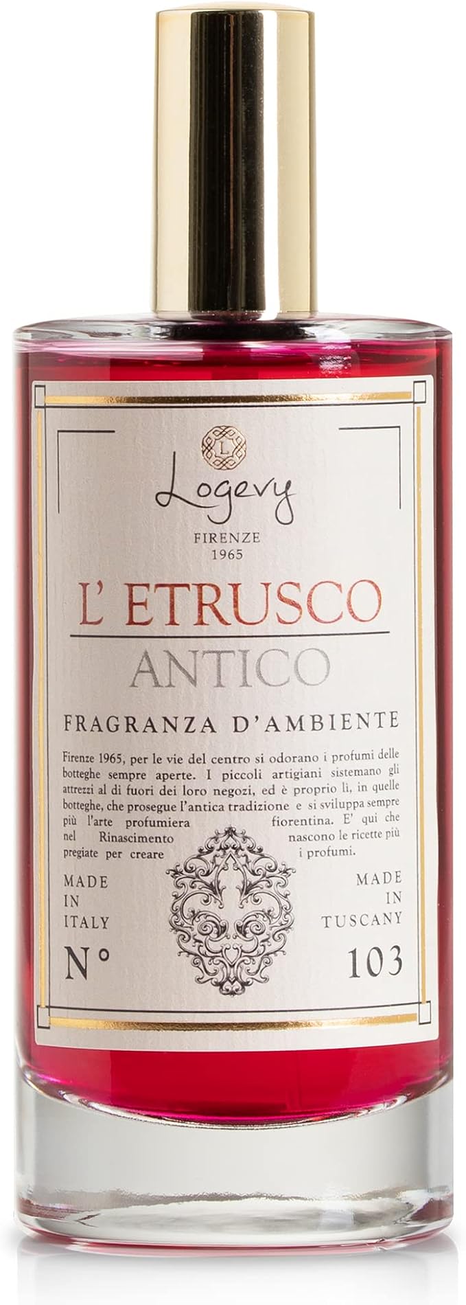 Logevy Firenze 1965 L’Etrusco Antico – The Ancient Etruscan Luxury Home Fragrance Spray from Master Perfumer in Italy with Spicy & Woody Notes to Captivate The Senses & Enliven Any Room – 100ml