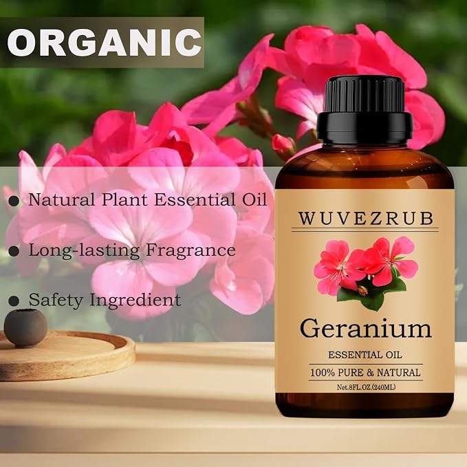 Geranium Essential Oils, 240ML Pure and Natural Essential Oil for Aromatherapy Diffuser - Geranium /8 Fl Oz