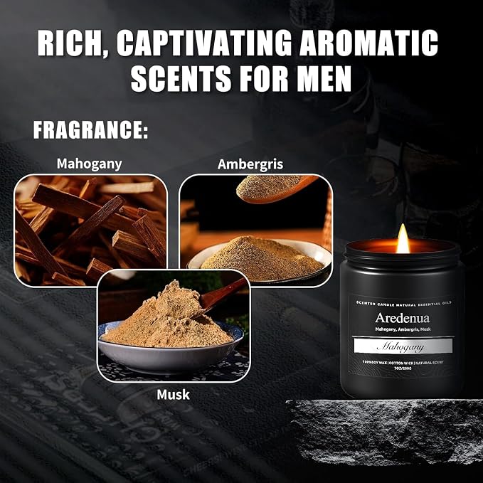 Mahogany Candle | Fathers Day Candle Gift for Dad - Aromatherapy Manly Gifts for Men - Soy Candles for Home Scented, Birthday Day Gift for Dad or Husband - 7oz Natural Soy Wax Candles