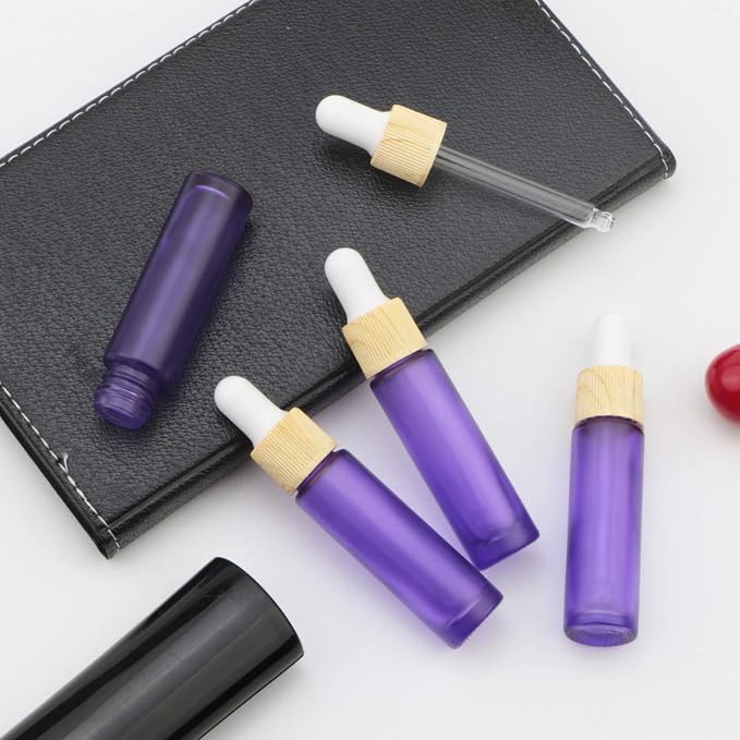 Ellbest 10ml Essential Oil Glass Dropper Bottle, 10pcs Colorful Glass Bottles with Eye Dropper for Travel, Small Sample Vials with Dropper & Funnel Included (Matte Purple)