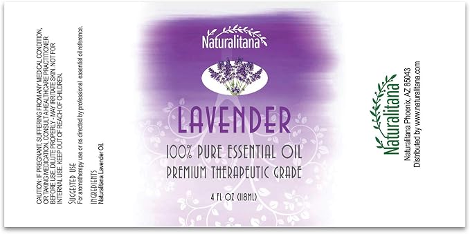 Naturalitana Lavender Essential Oil - Therapeutic Grade for Aromatherapy, Soap, Bath Bombs, Candles, Relaxation, Dropper - 4 fl oz - Lavender Oil