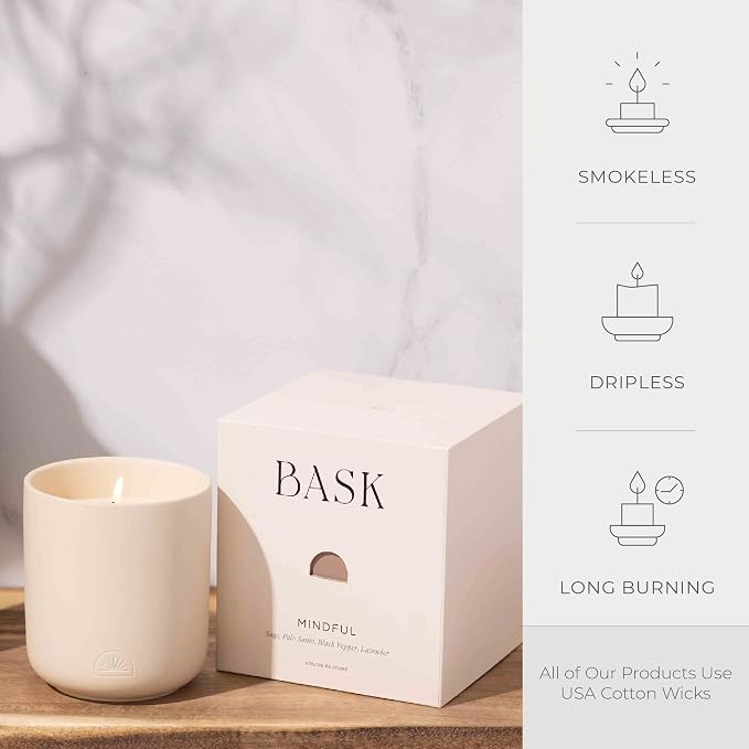 Relaxing Candles for Home by BASK - Scented Candles - Winter Candles - Gifts for Women and Men - Scent: Mindful