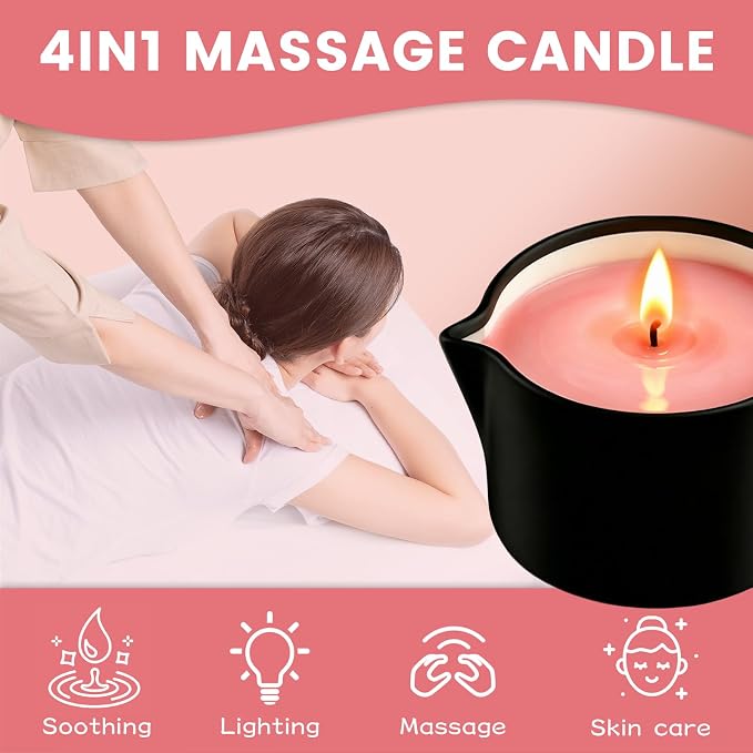 Soybean Wax Warming Massage Oil Candle for Stress Relief and Skin Moisturizing, Romantic Gift SPA Use Home Scented Candle Body Oil Caramel Whisky Scent 2.35 OZ (Rose)