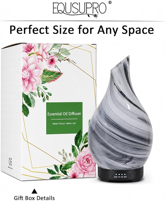 Aromatherapy Essential Oil Diffuser for Home- Art Glass Diffuser for Essential Oils with Waterless Auto Shut-Off 4 Timer 7 Colors LED Night Light for Home Office Decor Gifts for Women