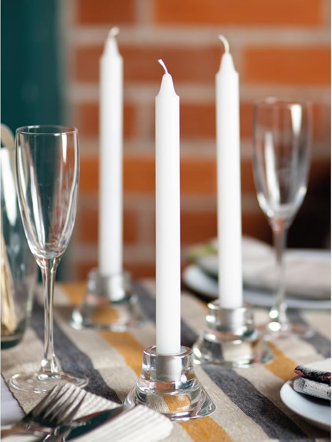 CANDWAX White Taper Candles Pack of 4 - Slow Burning Dripless Unscented Straight Candles 10 inch - Ideal for Dinner Table - Smokeless Long Candlesticks