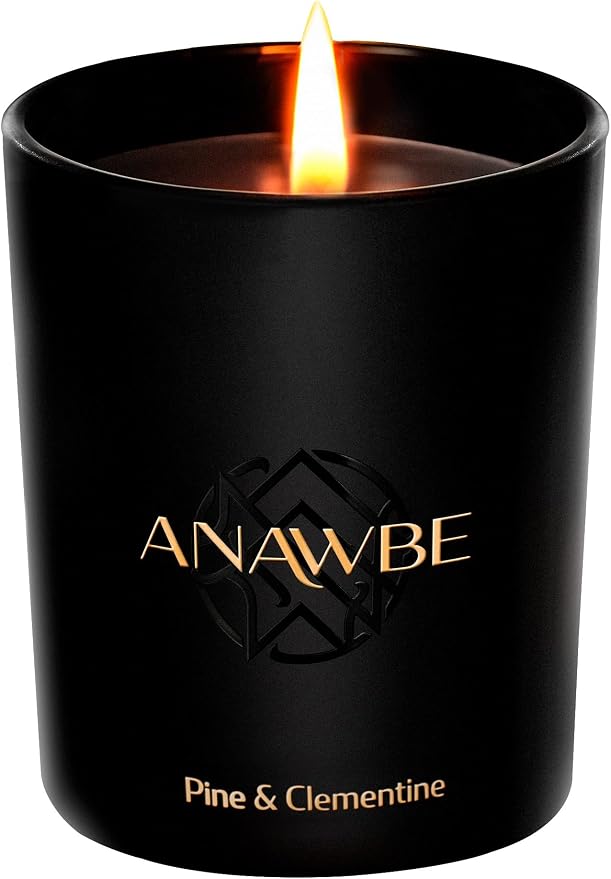 Pine & Clementine Scented Candle, Soy Candles for Men and Women, Pine Candle for Home, Elegant Black Vessel, 45-Hour Long-Burning, Gift-Ready, Aromatherapy Candle