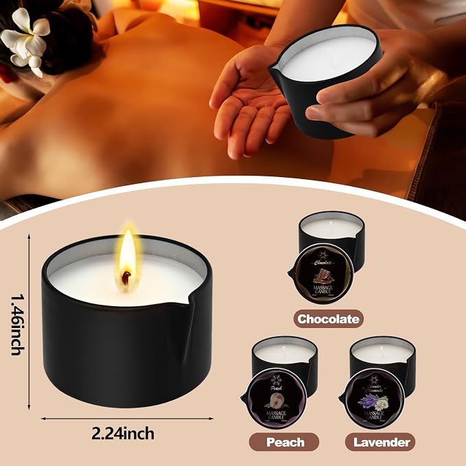 3 Pack Low Temperature Massage Candle & Lotion Candle Set, Soy Wax with Jojoba & Shea Butter, Melts into Moisturizing Skin Oil for Home Spa & Relaxation, 2.35 oz - 3 Scents