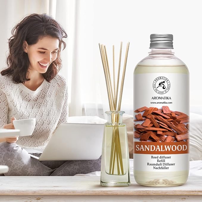 Reed Diffuser Refill Sandalwood 17 Fl Oz (500ml) - Room Diffuser - Home Fragrance - Scented Diffusers for Aromatherapy - Air freshener - Fresh/Intensive Fragrance