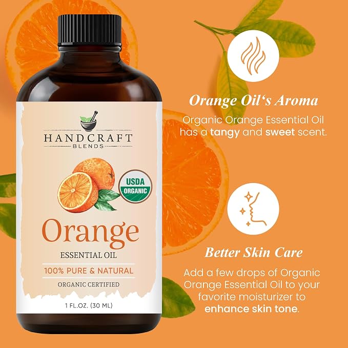 Handcraft Blends Organic Orange Essential Oil – 1 Fl Oz – 100% Pure and Natural – Premium Grade Essential Oil for Diffuser and Aromatherapy