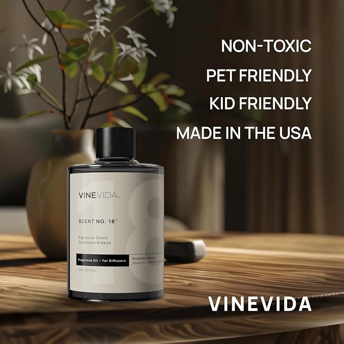VINEVIDA Caribbean Breeze Fragrance Oil for Cold Air Diffusers - (16 Fl Oz) - Essential Oils for Diffuser Oil Refill & Air Freshener Room Spray