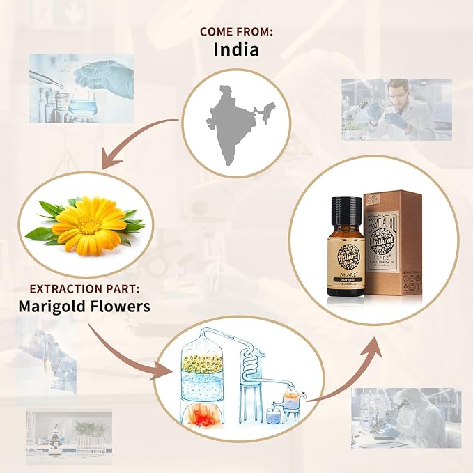 AKARZ Marigold Essential Oil Natural Organic Marigold Oil for Skin Body Hair Care,Diffuser, Candle,Soap,Making, DIY,Massage Aroma 10ml