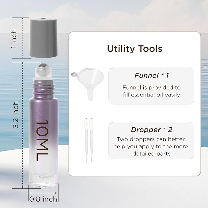 SESENSE Essential Oil Roller Bottles, 10ml Thick Glass Perfume Roller Bottles with Funnel Opener and Dropper Colored Glass Empty Bottles with Stainless Steel Roller Balls (Grey, 4 Pack)