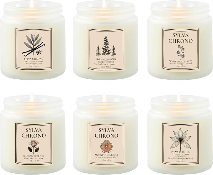 Scented Candle Gift Set for Women, Pet-Friendly 6-Pack Soy Wax Candles, 10% Essential Oils, Quick Diffusion, Long-Lasting Fragrance, 20-24H Burn, Ideal for Yoga, Relaxation, Stress Relief & Home Décor